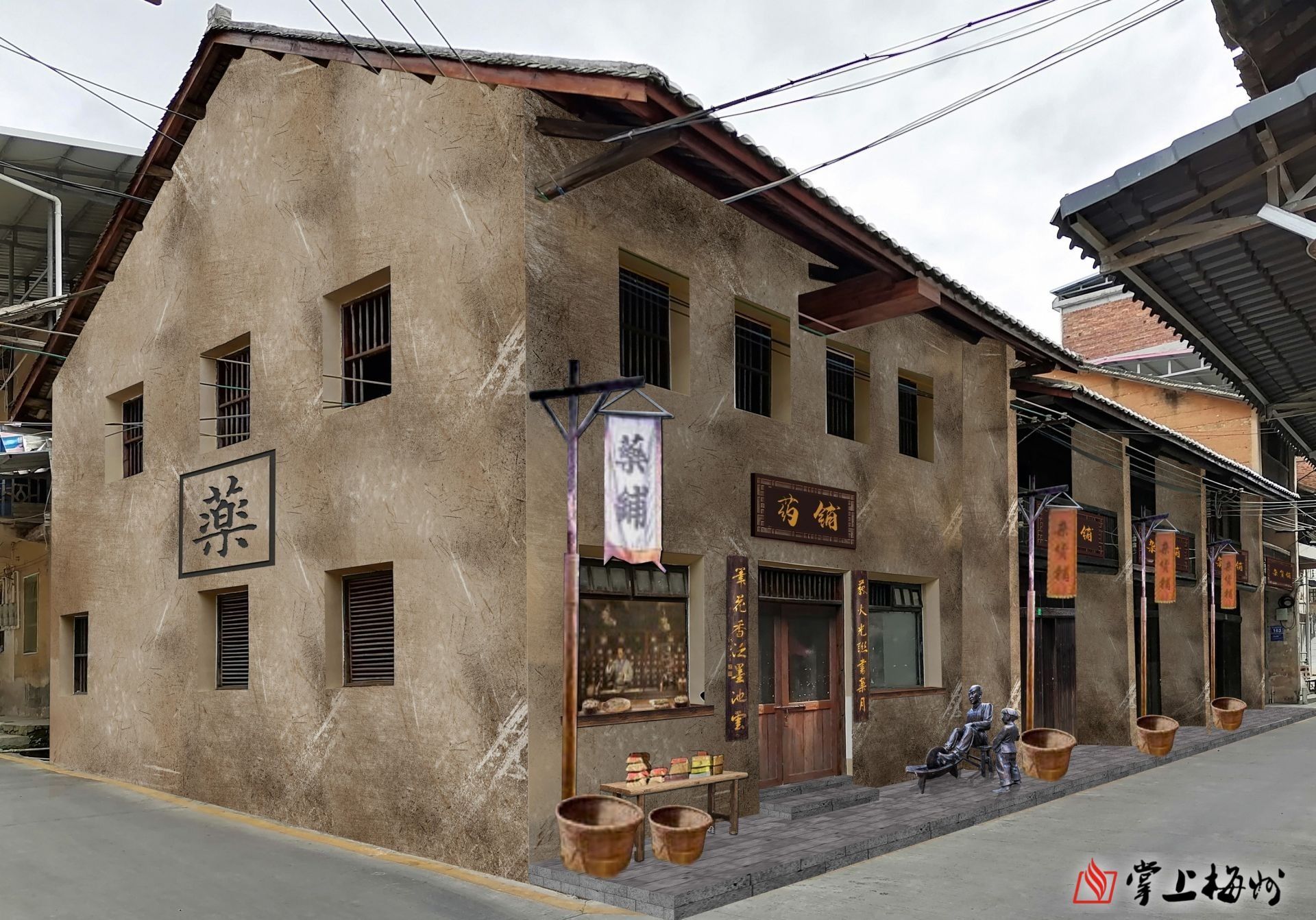 ↑红军药铺效果图,该修缮项目正在加快推进。 (长沙镇供图)